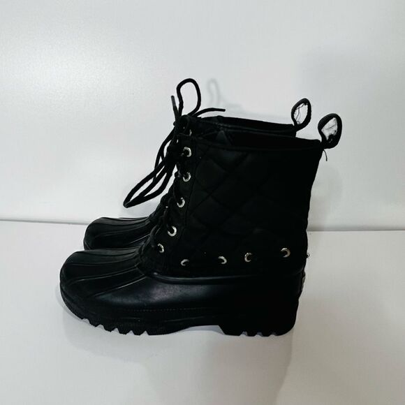 Sperry Black Quilted Rubber Boots Lace Up Waterproof - Picture 1 of 10